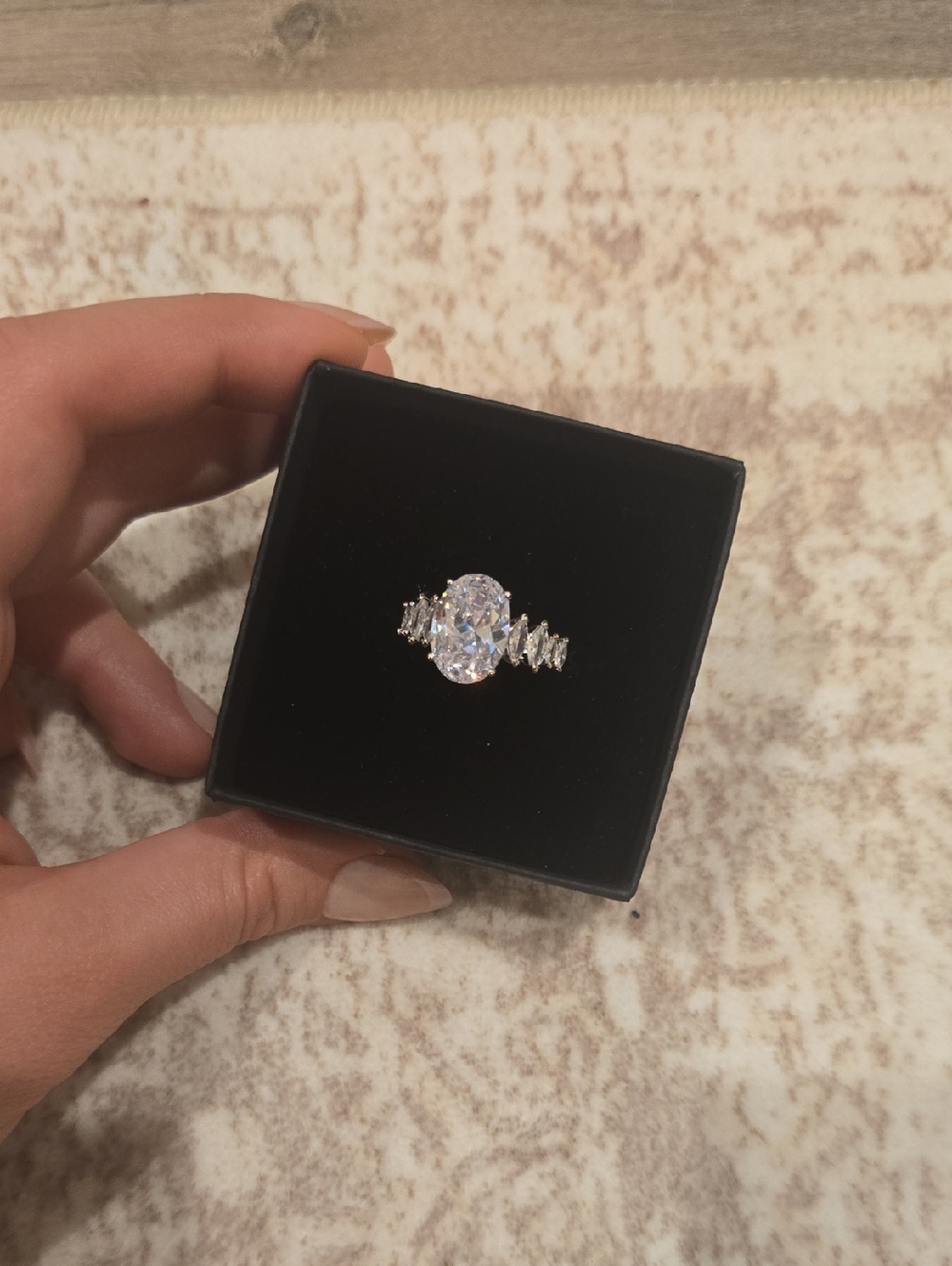 Silver-Tone Oval Cubic Zirconia Statement Ring - Sparkling Clear